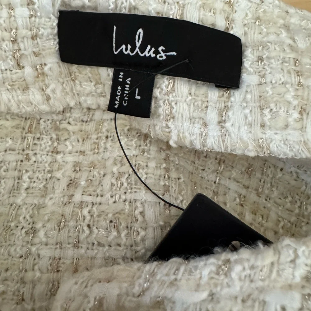 Lulus Cream Bouclé Button Jacket with Gold Buttons L